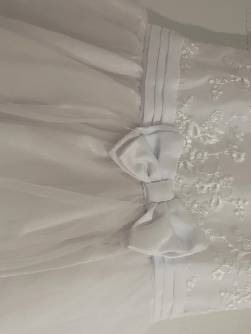 Biscotti White Floral Appliqué Tulle Party Dress with Satin Bow
